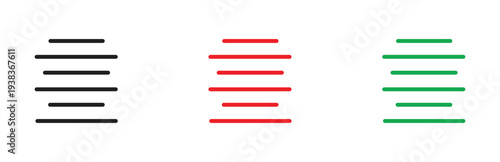 Set of left text alignment icons with multiple horizontal lines in a clean, modern design, ideal for user interface elements, web applications, and document formatting tools.