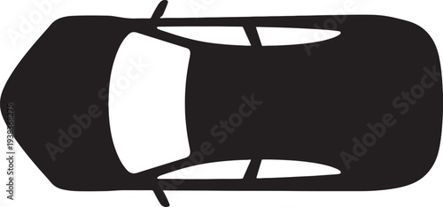 Black and white silhouette of a car seen from above also transparent background view vehicle