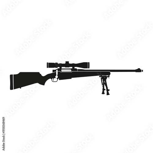 Sniper Rifle Silhouette with Bipod and Scope