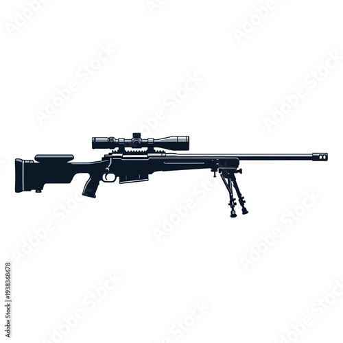Sniper Rifle with Scope and Bipod, Precision Weapon for Military and Sport Shooting