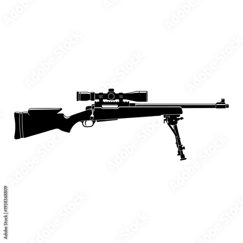 Sniper Rifle with Scope and Bipod - Silhouette Illustration