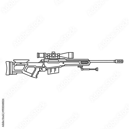 Sniper Rifle with Scope and Bipod - Vector Illustration