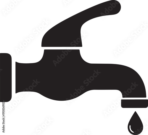 Black silhouette of a faucet with a drip of water also transparent background black faucet dripping water