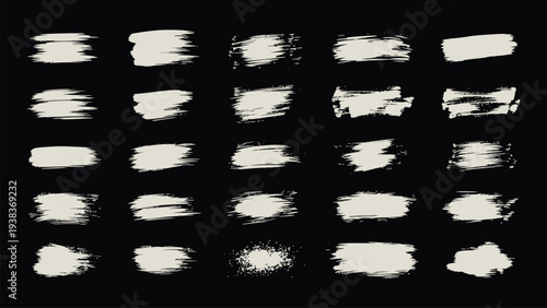A grid of 25 white brushstroke like squares on a black background