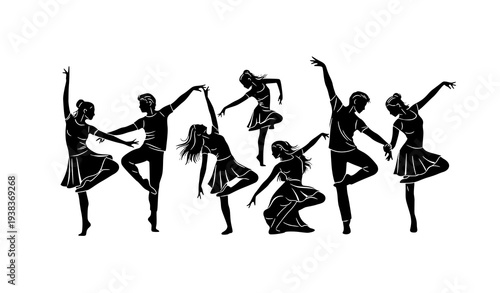 Stylish Contemporary Dancers Vector Illustration Silhouette Group Composition