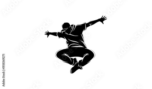 Hip-Hop Street Dancer Vector Illustration Stylish Silhouette Action Pose