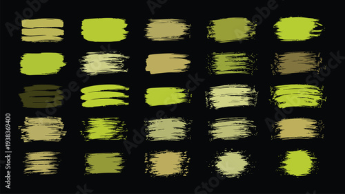 A grid of 25 yellow and beige brushstrokes on a black background