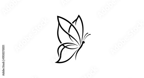 Simple Black Line Art Butterfly Illustration.