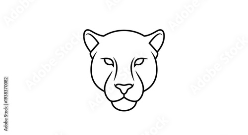 Simple Black Line Drawing of a Panther Head.