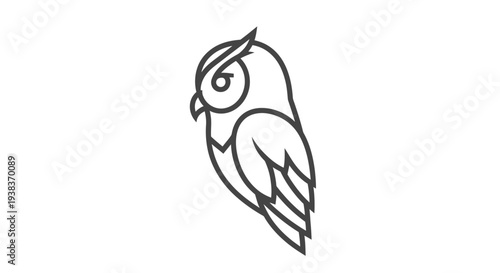 Simple Black Line Drawing of an Owl.