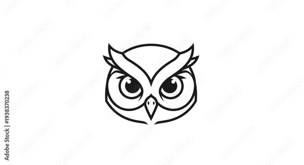 Fototapeta premium Simple Black Line Drawing of Owl Face.