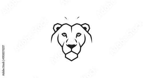 Simple Black Line Drawing of Lion Head.