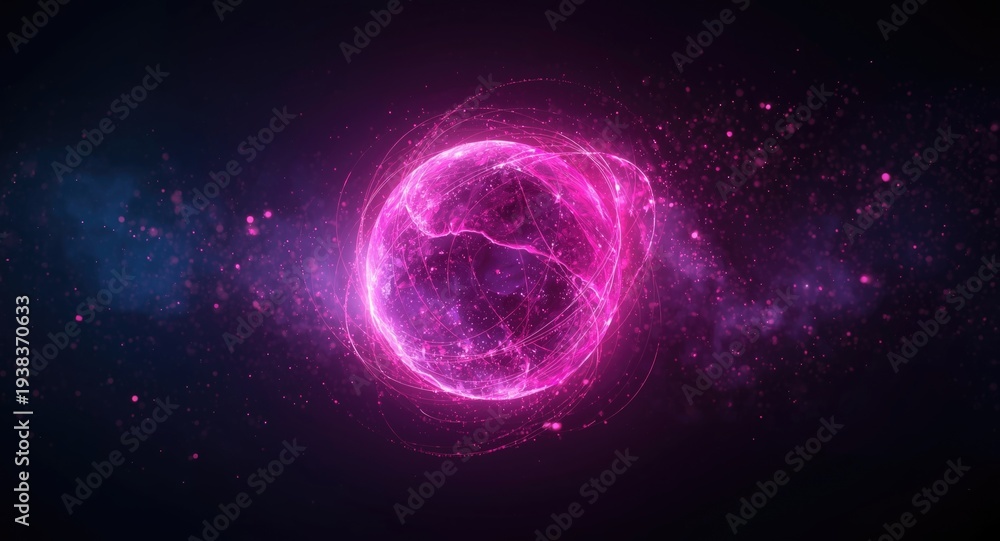 Obraz premium Vibrant futuristic energy orb highlighted by pink and purple space particle animations