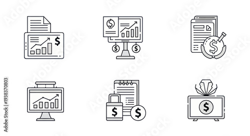 Business finance icons on white background.