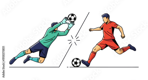 Soccer Goalkeeper Saving Ball from Player.