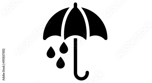 Black Umbrella Icon with Rain Drops.