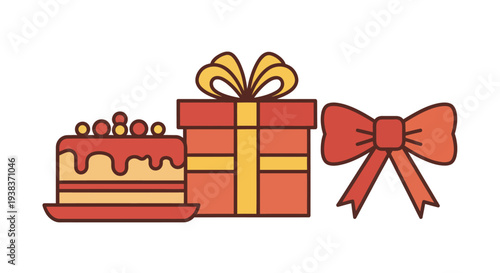 Gift Box Cake and Red Bow.