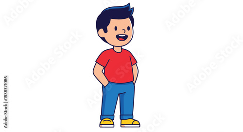 Cartoon Boy Standing with Hands in Pockets.