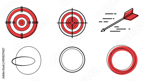 Targets and darts illustration, goal achievement concept, business success symbol, precision aim graphic, strategic planning icon, hitting objectives design