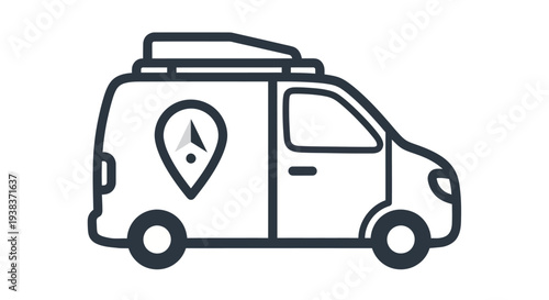 Van with map location pin symbol.