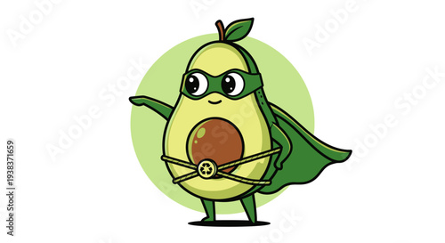 Cartoon Avocado Character Wearing Superhero Costume.