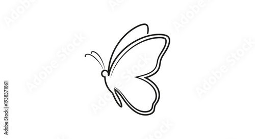 Simple Line Drawing of Butterfly in Flight.