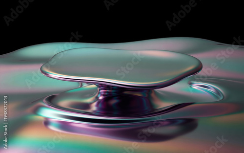 futuristic fluid liquid metal podium with holographic iridescent colors 3d illustration
