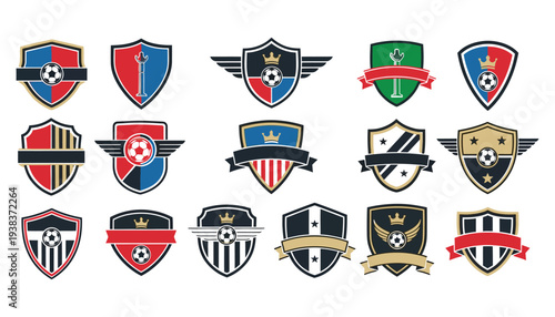 Soccer Club Badge Logo Collection with Football Shield Emblems, Sports Team Crest and Football League Badge Icons