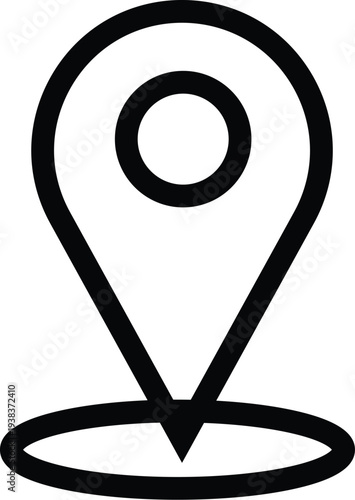 A simple black and white icon of a location pin