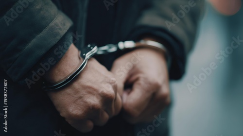 Person with metal handcuffs on wrists