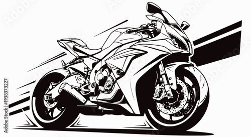 Motorcycle speeding down the highway with rider in action, viewed from the side