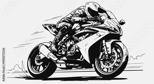 Racing Motorcyclist Riding Fast on a Racing Track, Illustrated in Dynamic Motion