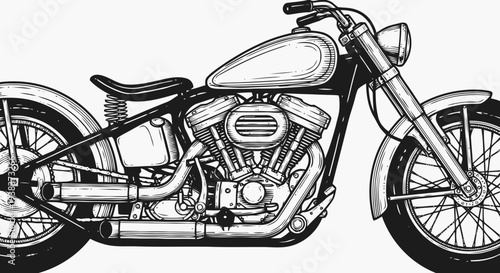Vintage motorcycle illustration showcasing engine details, wheels, and classic design elements from a side viewpoint