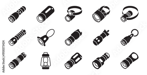 Flashlight icon set. modern flashlight symbols for outdoor activities and emergency situations