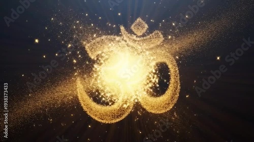 Golden Om symbol glowing brightly on dark background