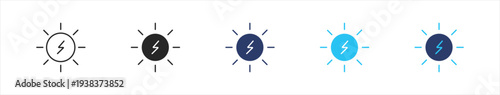 sun with a lightning bolt set illustration multiple style collection