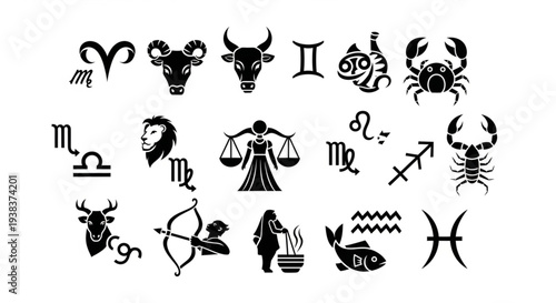 Zodiac Signs - A Collection of Astrological Symbols and Representations.