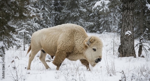 A majestic white bison walk...