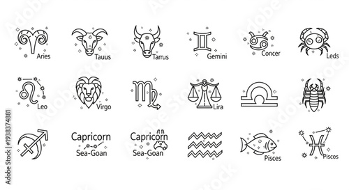 Zodiac Signs - A Collection of Astrological Symbols.