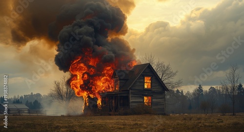 Burning wooden house sendin...