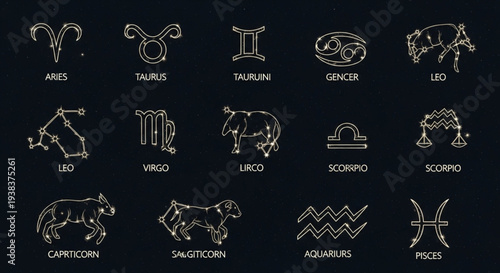 Zodiac Signs - A Celestial Collection of Astrological Symbols.