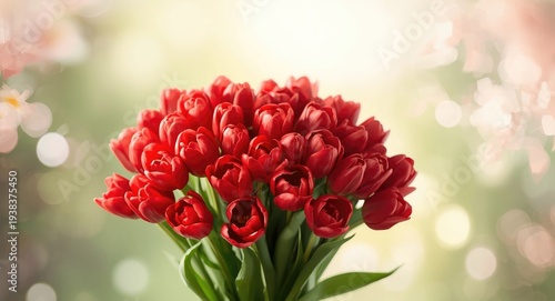 Blooming red tulips in an e...
