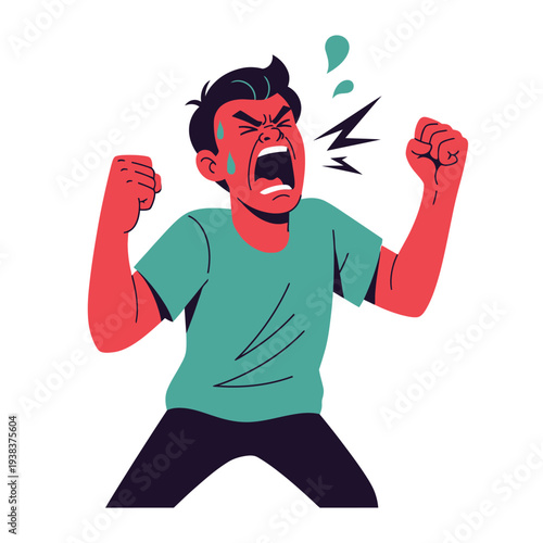 Angry Man Shouting Frustrated Rage Emotion - Vector Illustration