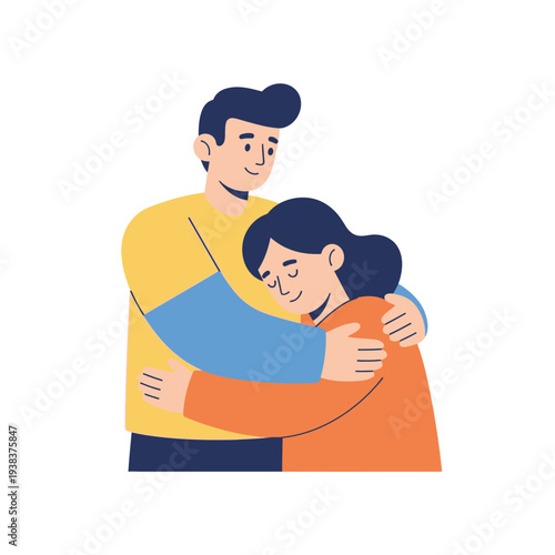 Couple embracing, showing love and support. Man hugs woman, conveying comfort and care.