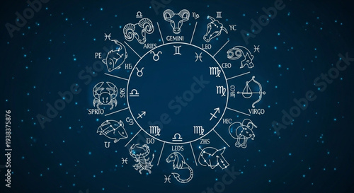 Zodiac Wheel Astrology Symbols Celestial Background.