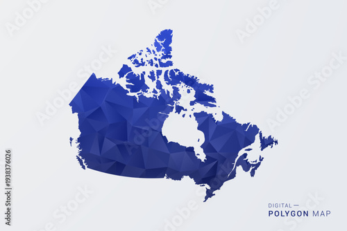 Canada Map - Polygon Style Vector Illustration in Deep Blue Gradient, Low Poly Geometric Design, Clean Silhouette Isolated on White Background for Infographics.