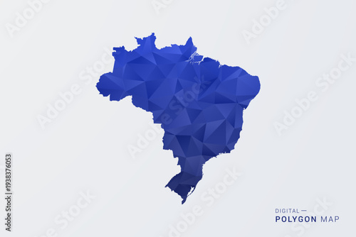 Brazil Map - Polygon Style Vector Illustration in Deep Blue Gradient, Low Poly Geometric Design, Clean Silhouette Isolated on White Background for Infographics.