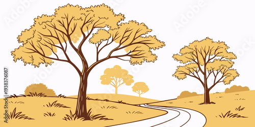 a cartoon illustration of a road with autumn trees Vector