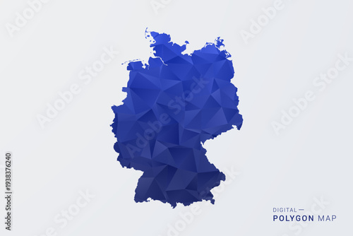 Germany Map - Polygon Style Vector Illustration in Deep Blue Gradient, Low Poly Geometric Design, Clean Silhouette Isolated on White Background for Infographics.
