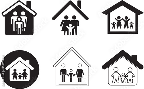Family inside house protection concept for home security, safety care, and shelter theme